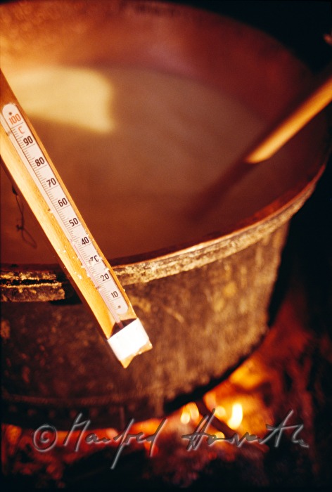 milk in a cauldron with thermometer