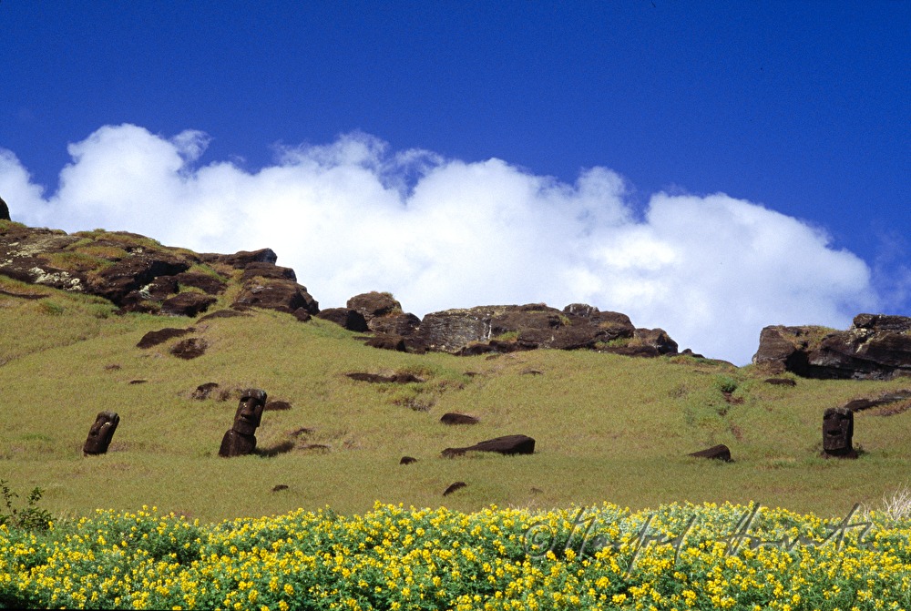 Moais on the foot of the volcano