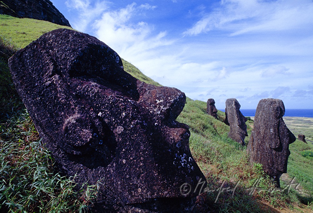 Moais on the foot of the volcano