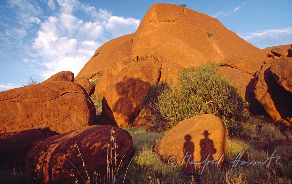 shadow of hikers on a rock