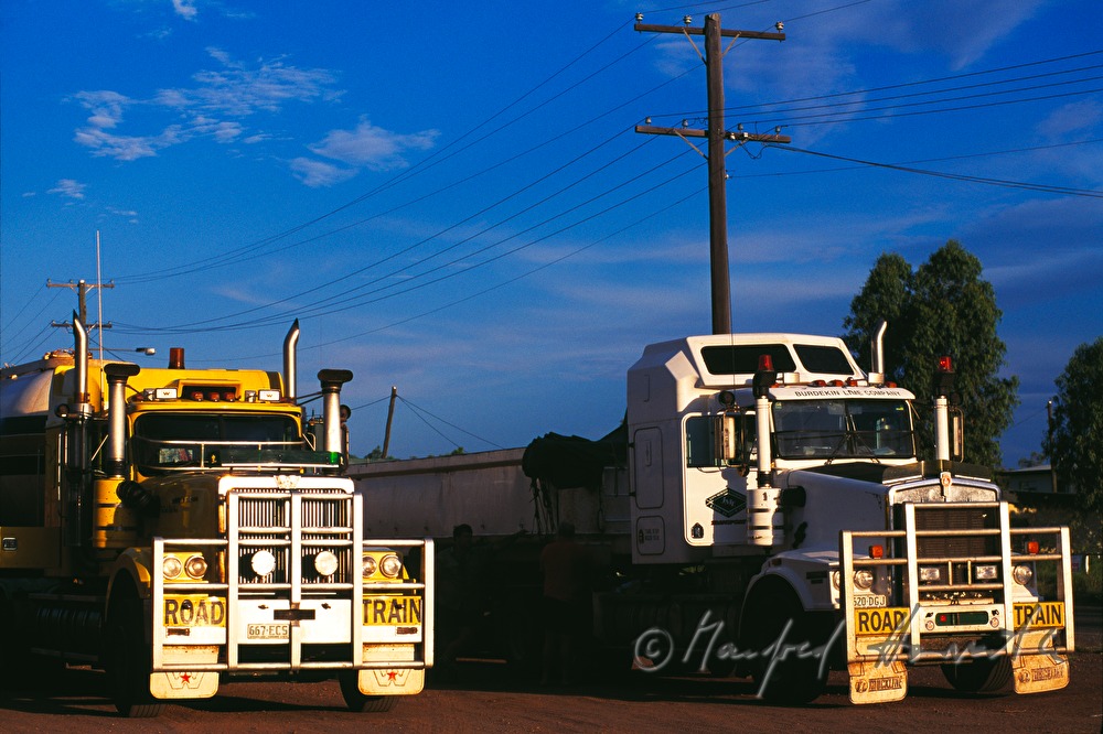 road train parking at a roadhouse
