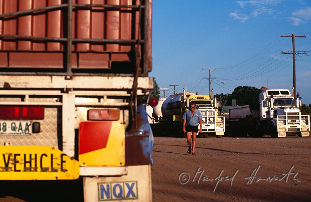 road train parking at a roadhouse
