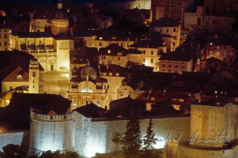 city wall with old town