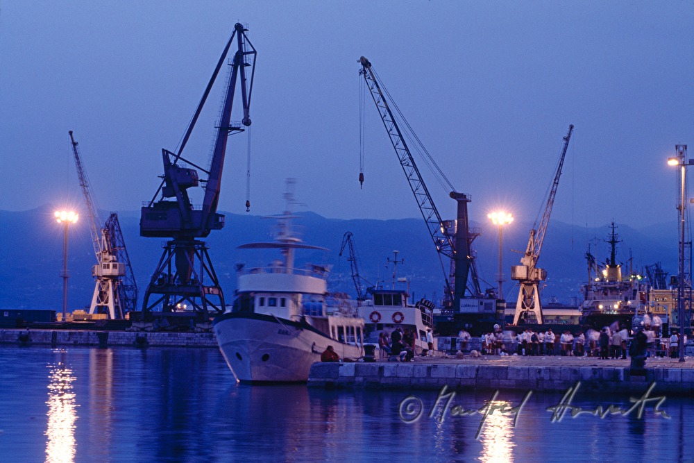 Carnival-group on the pier at the harbour