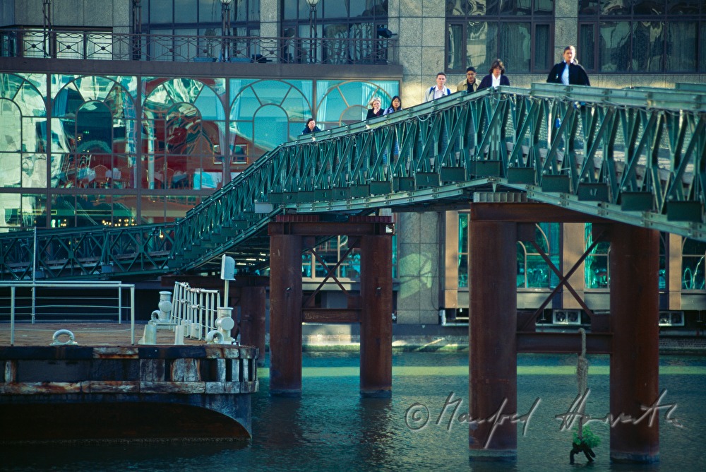 pedestrians on a footbridge