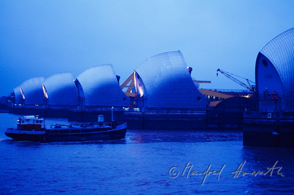 Thames Flood Barrier and ship