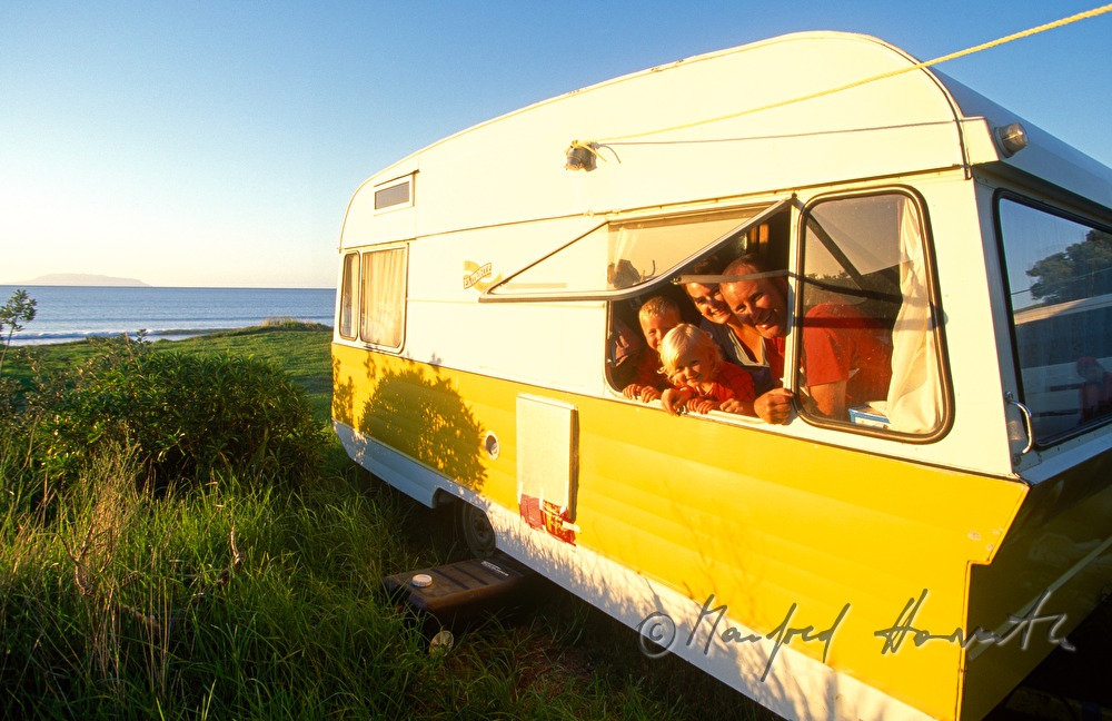 family in their caravan