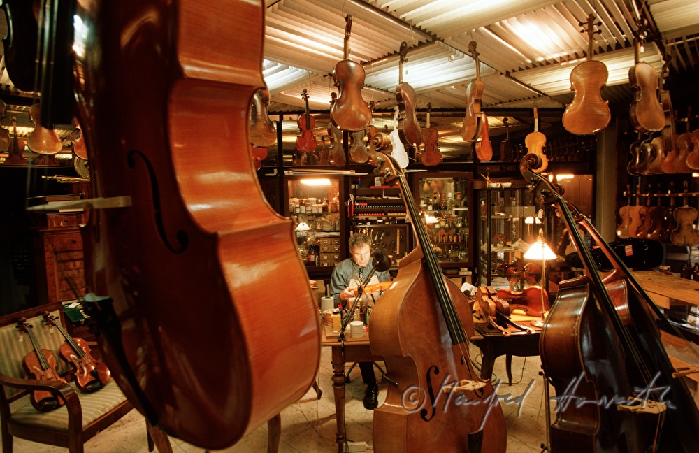 violinmaker Jiri Hron in workshop