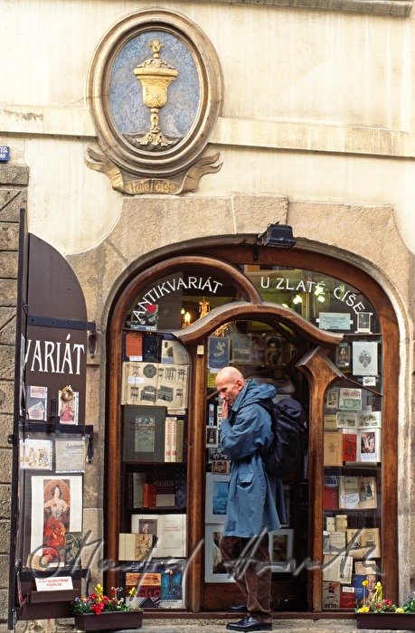 showcase of an antique shop on Nerudova Street
