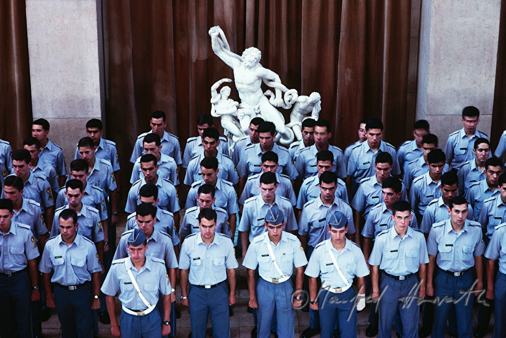 military academy, recruits in the foyer