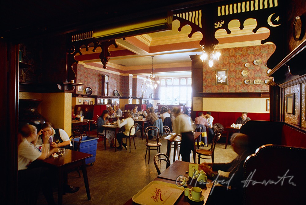 big cafe hall and visitors