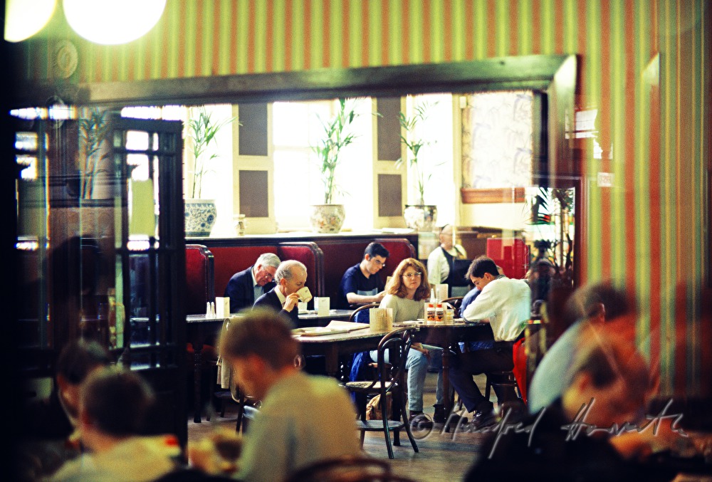 big cafe hall and visitors