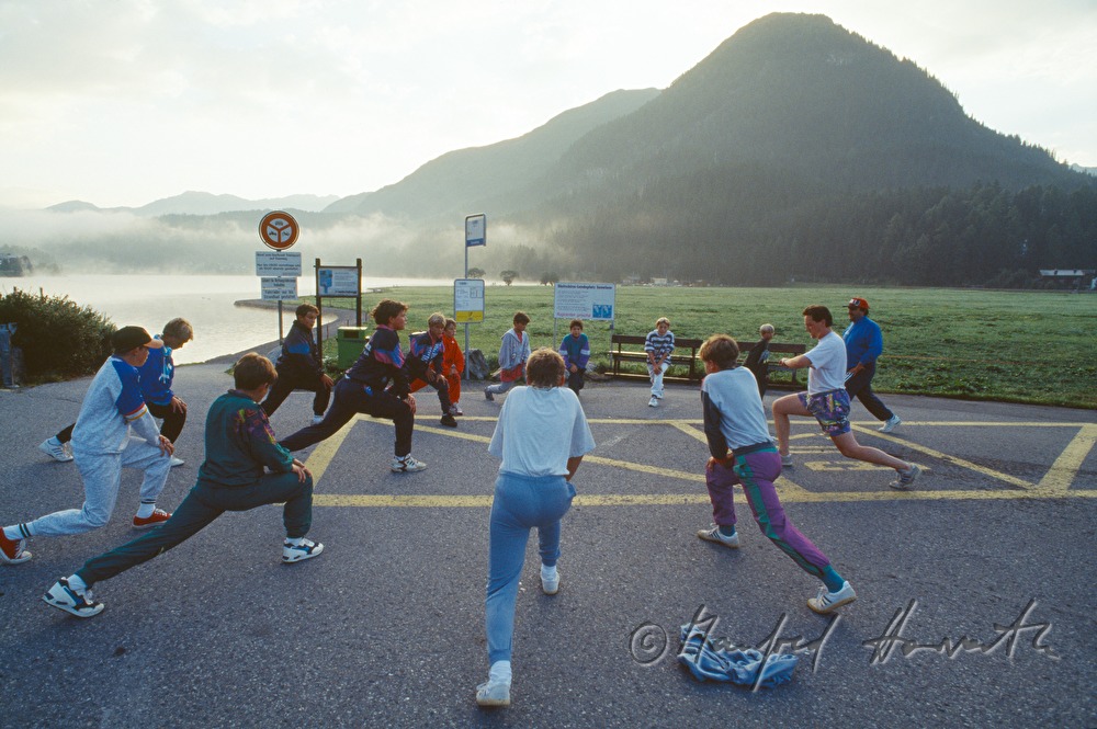 warm up training of a jogging group