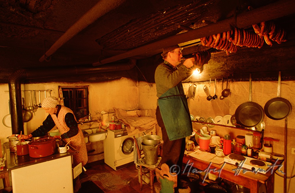 smoking of sausages in the kitchen
