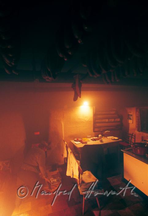 smoking of sausages in the kitchen
