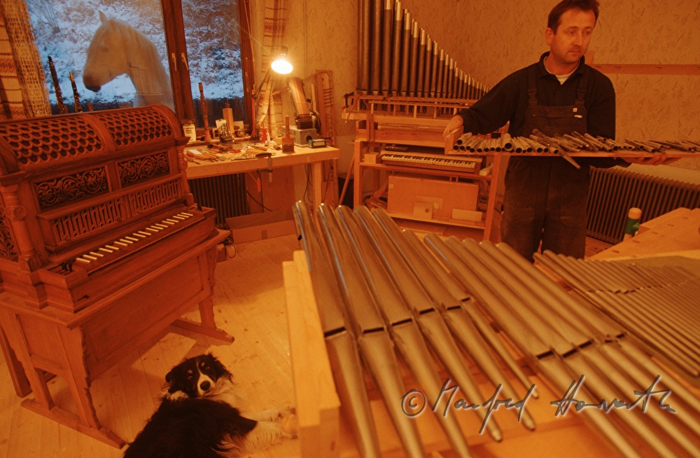 organ builder Mr. Angerer in his workshop