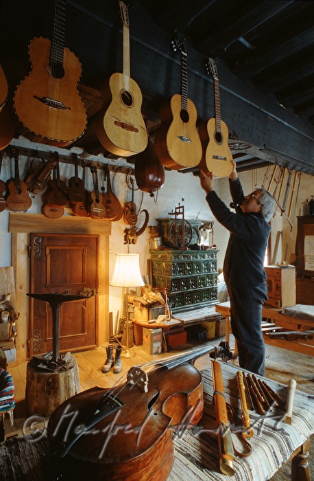 guitar maker Arnold Lobisser in his workshop