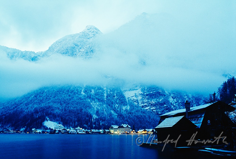 boathouse and the village of Hallstatt