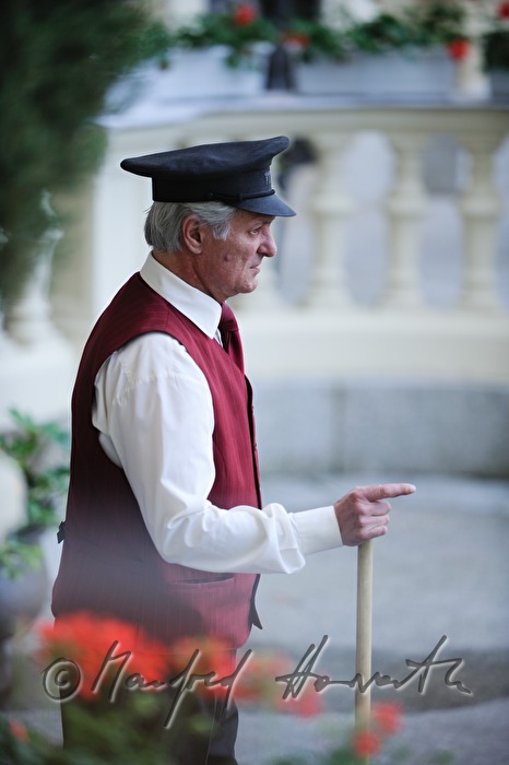 Grandhotel Pupp, uniformed doorman at the main entrance
