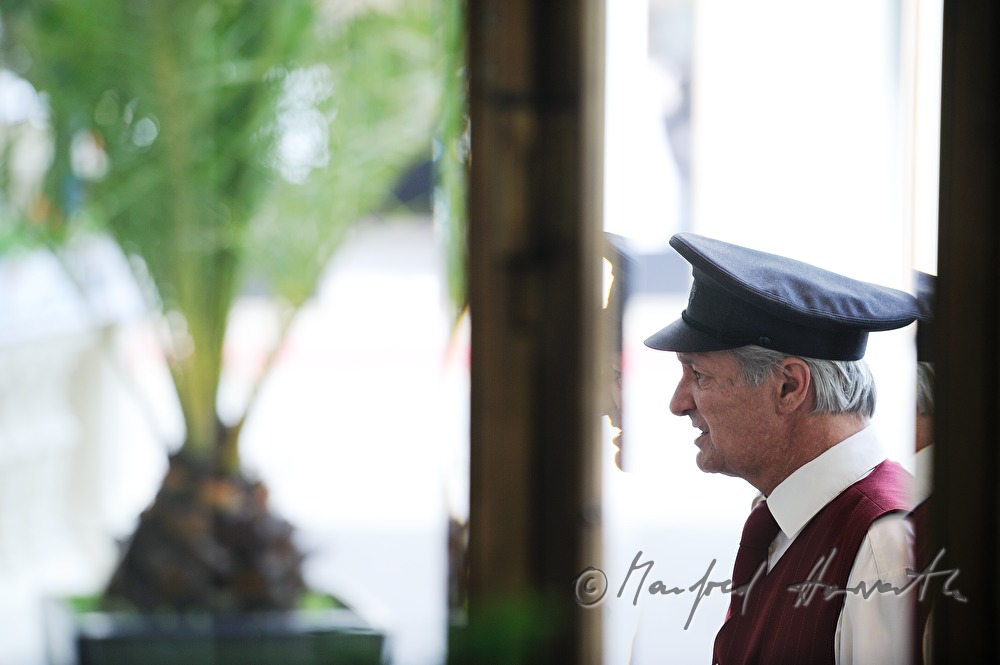 Grandhotel Pupp, uniformed doorman at the main entrance
