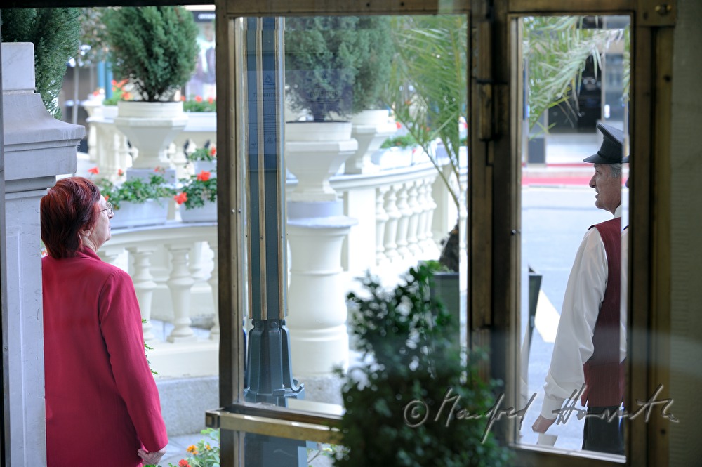Grandhotel Pupp, uniformed doorman at the main entrance