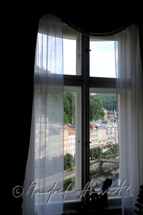 Grandhotel Pupp, view from a hotel room to the River Tepla