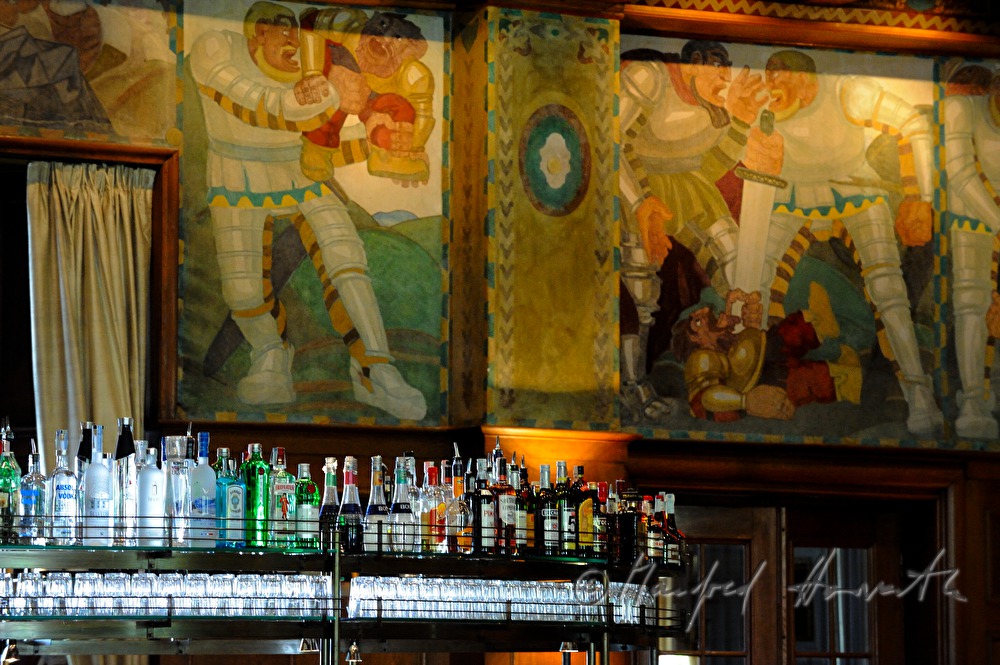 bottles and Art Deco wall frescos