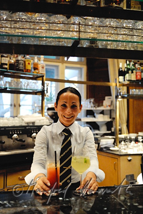 barmaid mixes a drink in the Laurin Bar