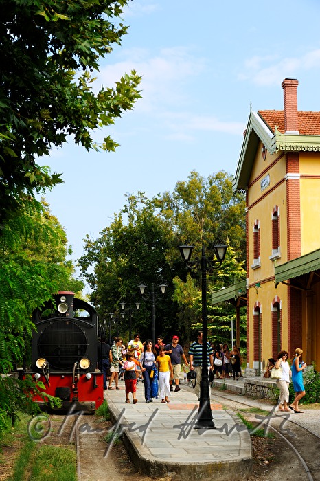 Pelion railway in the station with exiing passengers