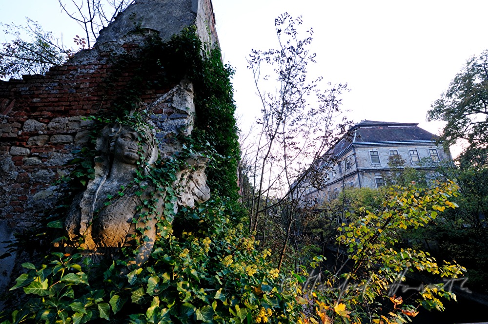 overgrown Sphinx in the garden of the historic paper mill