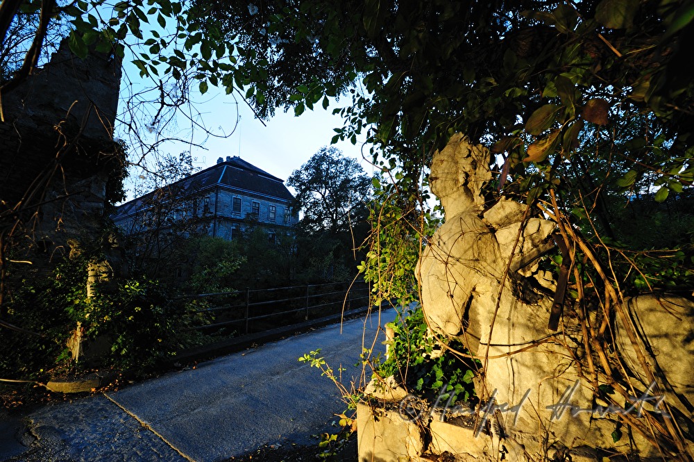 overgrown Sphinx in the garden of the historic paper mill
