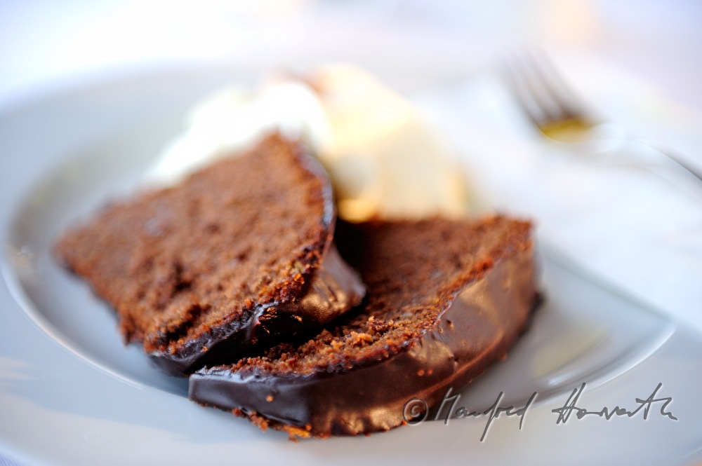 Chocolate-Nut-Cake with whipped cream