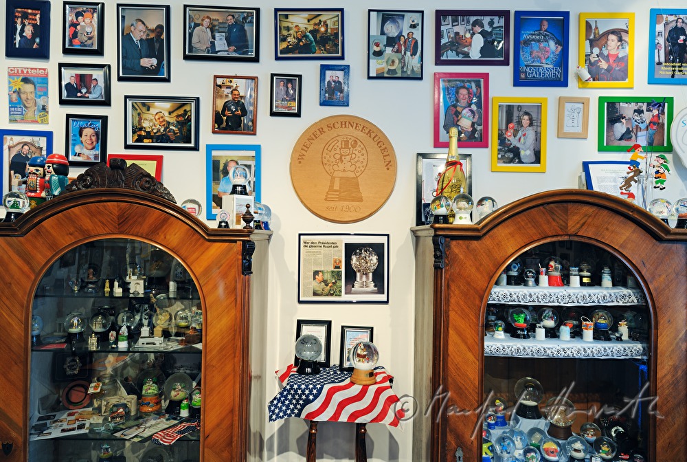 showcases with snow globes