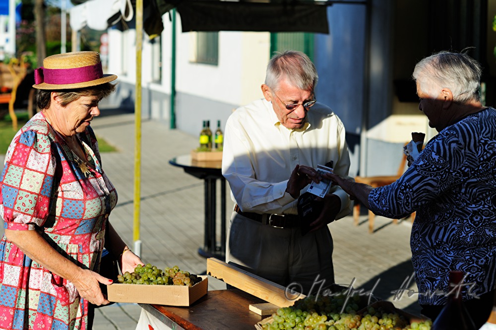 sidewalk sale offers grapes and must