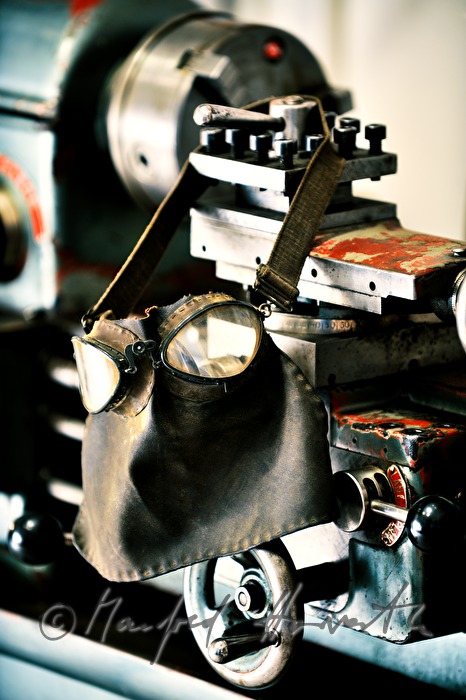 engine lathe and a protective mask