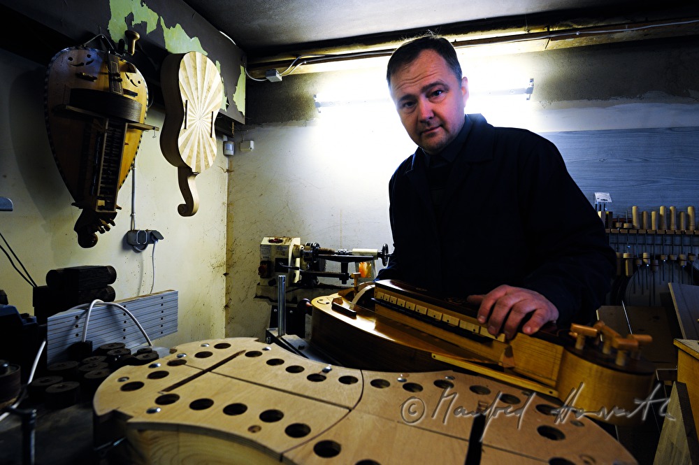 Toomas Marga making hurdy gurdys