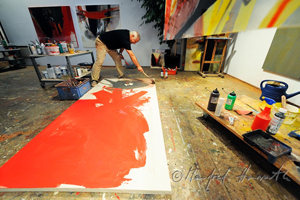Sepp Laubner painting in his studio