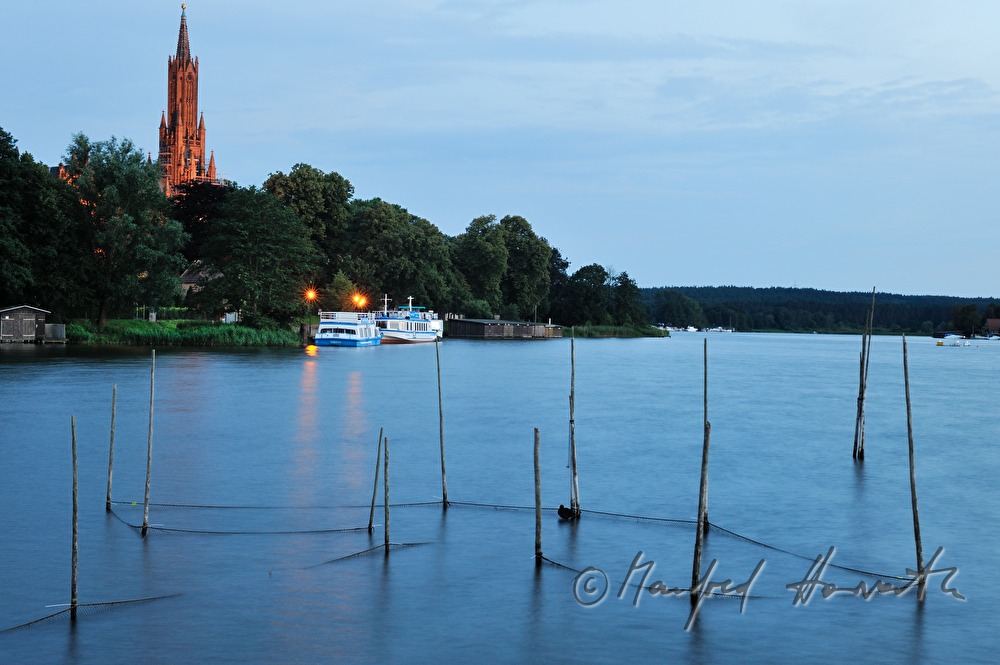 abbey church fishing nets and boat houses on Malchow Lake