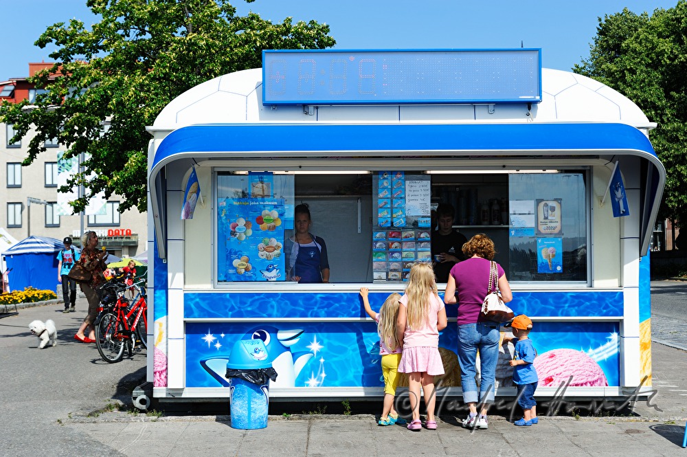 ice cream parlor stand at the weekly market