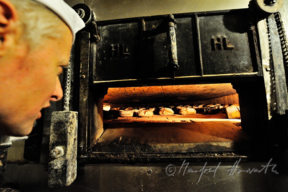 view into the baker's oven with breads inside