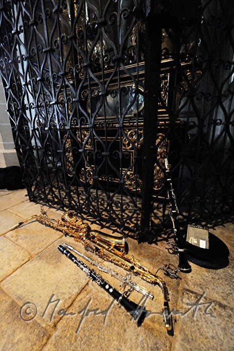 musicinstruments of the musicians on the floor of the church