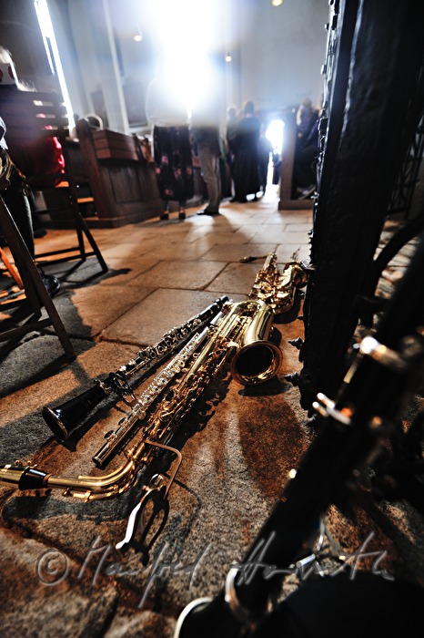 musicinstruments of the musicians on the floor of the church