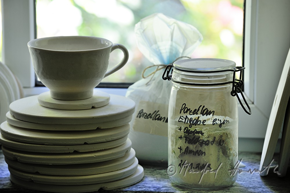 raw tableware on the window of potter Josef Wieser