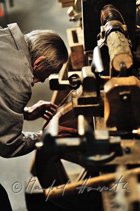 ship scale model maker Kurt Schaefer turns wood
