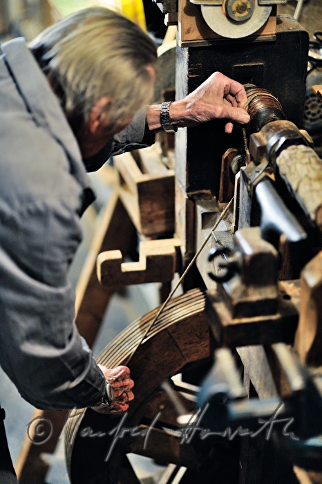 ship scale model maker Kurt Schaefer turns wood