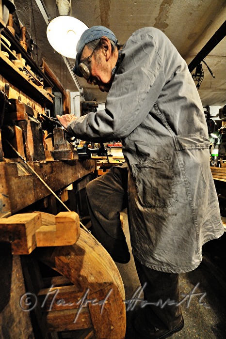 ship scale model maker Kurt Schaefer turns wood