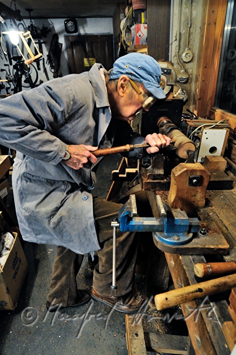 ship scale model maker Kurt Schaefer turns wood