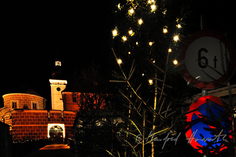 Christmas market and christmas tree in front of the castle