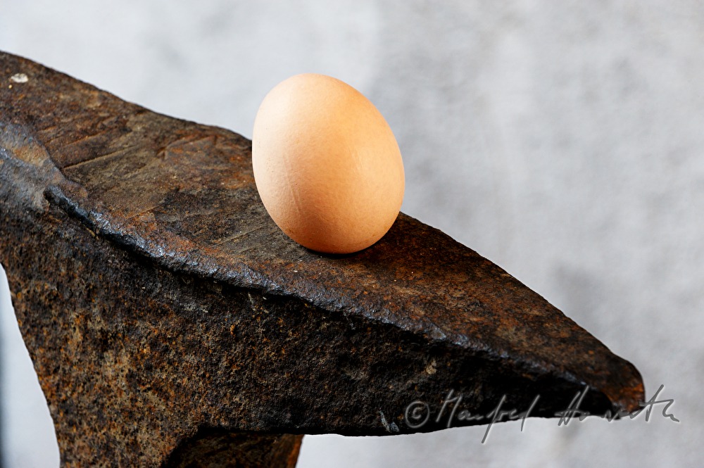 an egg on the anvil in the  smithery