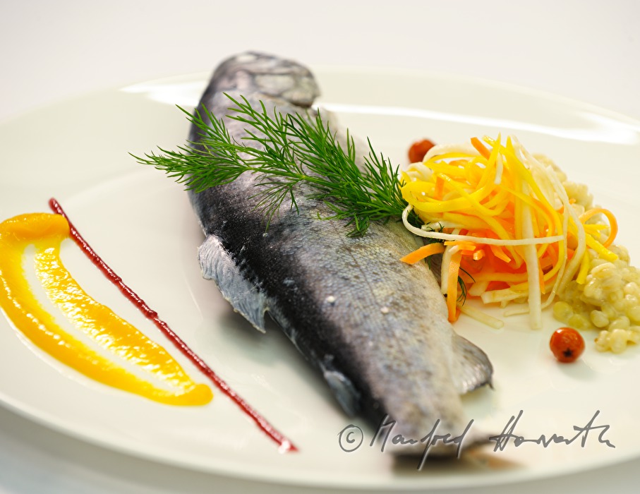 poached trout with six-rowed barley